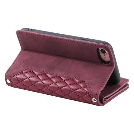 For iPhone 16e Case Rhombus Imprinted Zipper Wallet Leather Cover with Strap