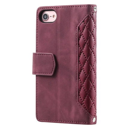 For iPhone 16e Case Rhombus Imprinted Zipper Wallet Leather Cover with Strap