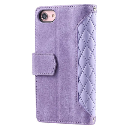 For iPhone 16e Case Rhombus Imprinted Zipper Wallet Leather Cover with Strap
