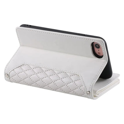 For iPhone 16e Case Rhombus Imprinted Zipper Wallet Leather Cover with Strap