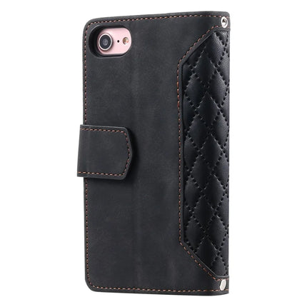For iPhone 16e Case Rhombus Imprinted Zipper Wallet Leather Cover with Strap
