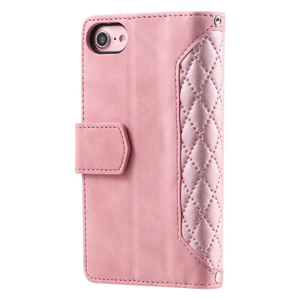 For iPhone 16e Case Rhombus Imprinted Zipper Wallet Leather Cover with Strap
