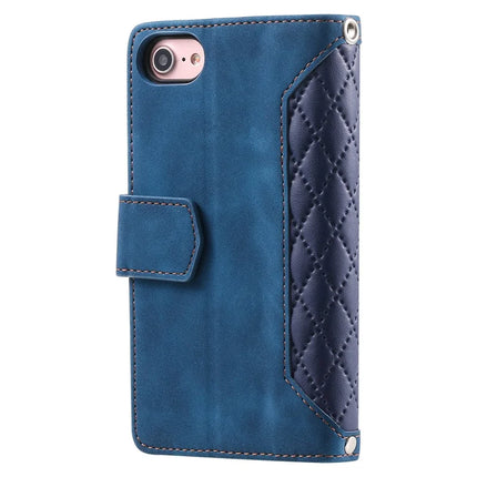 For iPhone 16e Case Rhombus Imprinted Zipper Wallet Leather Cover with Strap