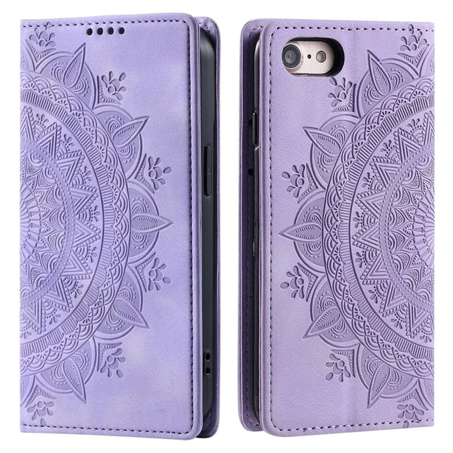 Style-010 For iPhone 16e Case Magnetic Closing Leather Phone Cover Pattern Imprinted - Purple