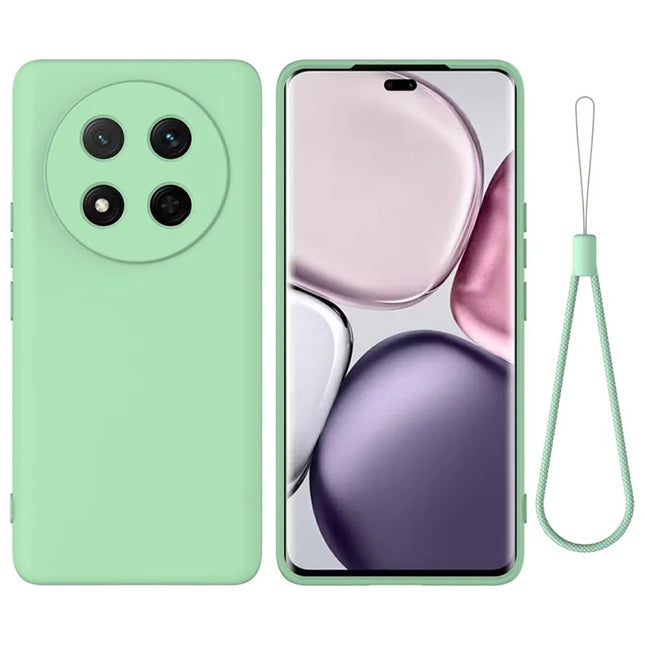 For Honor Magic7 Lite 5G Case Liquid Silicone Phone Back Cover with Hand Strap - Green