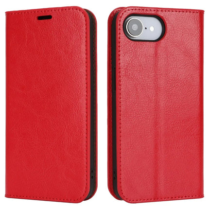 For iPhone 16e Case Crazy Horse Texture Split Leather Wallet Phone Cover - Red