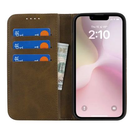 For iPhone 16e Case PU Leather Calf Textured Magnetic Closing Smart Phone Cover
