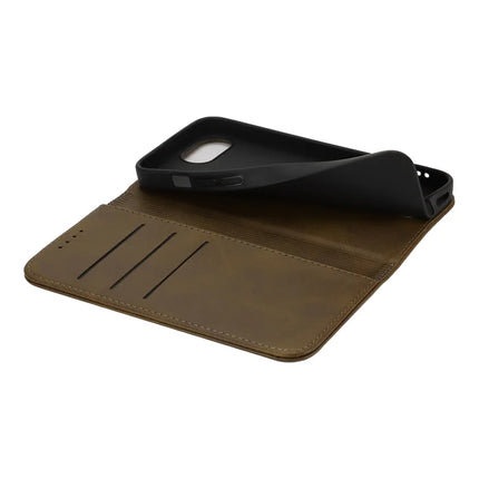 For iPhone 16e Case PU Leather Calf Textured Magnetic Closing Smart Phone Cover