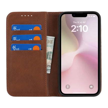 For iPhone 16e Case PU Leather Calf Textured Magnetic Closing Smart Phone Cover