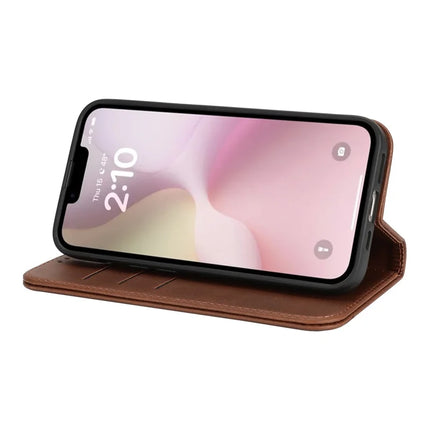 For iPhone 16e Case PU Leather Calf Textured Magnetic Closing Smart Phone Cover