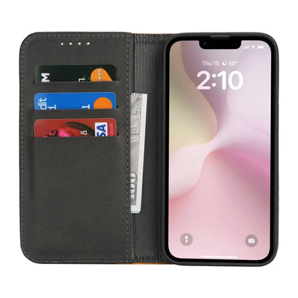 For iPhone 16e Case Calf Texture 3 Card Slots Color Splicing Leather Phone Cover