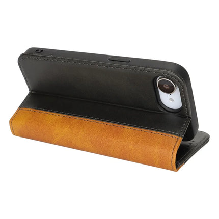 For iPhone 16e Case Calf Texture 3 Card Slots Color Splicing Leather Phone Cover