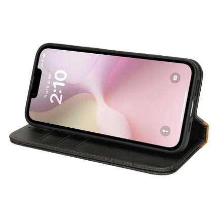 For iPhone 16e Case Calf Texture 3 Card Slots Color Splicing Leather Phone Cover