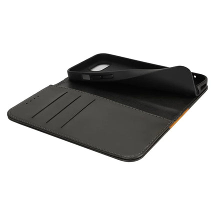 For iPhone 16e Case Calf Texture 3 Card Slots Color Splicing Leather Phone Cover