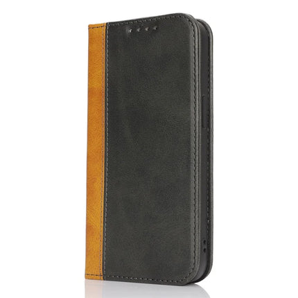 For iPhone 16e Case Calf Texture 3 Card Slots Color Splicing Leather Phone Cover