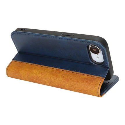 For iPhone 16e Case Calf Texture 3 Card Slots Color Splicing Leather Phone Cover
