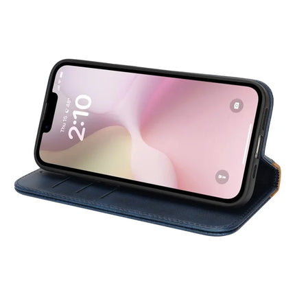 For iPhone 16e Case Calf Texture 3 Card Slots Color Splicing Leather Phone Cover