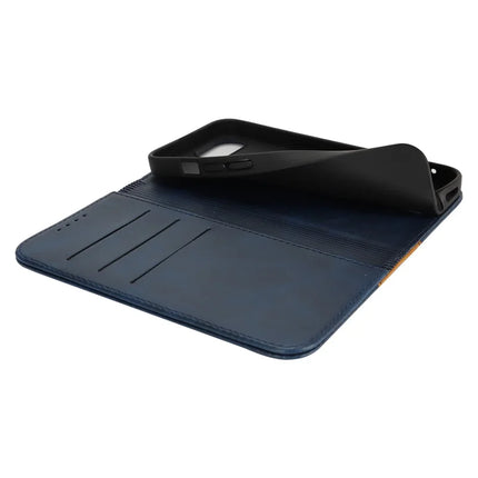 For iPhone 16e Case Calf Texture 3 Card Slots Color Splicing Leather Phone Cover