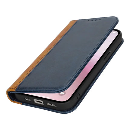 For iPhone 16e Case Calf Texture 3 Card Slots Color Splicing Leather Phone Cover