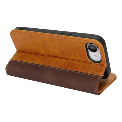 For iPhone 16e Case Calf Texture 3 Card Slots Color Splicing Leather Phone Cover