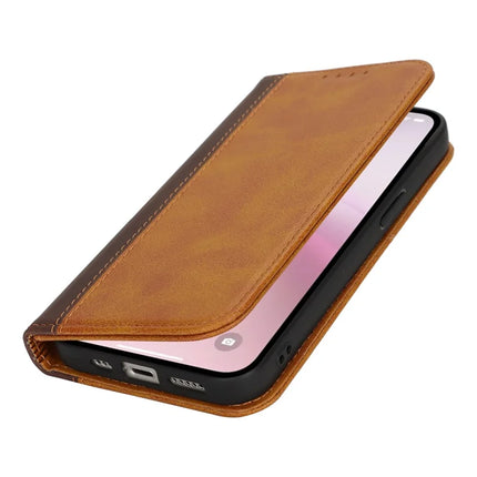 For iPhone 16e Case Calf Texture 3 Card Slots Color Splicing Leather Phone Cover