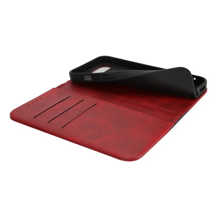 For iPhone 16e Case Calf Texture 3 Card Slots Color Splicing Leather Phone Cover