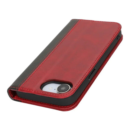 For iPhone 16e Case Calf Texture 3 Card Slots Color Splicing Leather Phone Cover