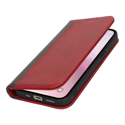 For iPhone 16e Case Calf Texture 3 Card Slots Color Splicing Leather Phone Cover