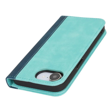 For iPhone 16e Case Calf Texture 3 Card Slots Color Splicing Leather Phone Cover
