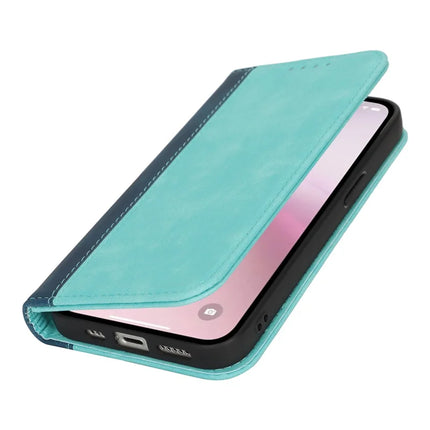 For iPhone 16e Case Calf Texture 3 Card Slots Color Splicing Leather Phone Cover