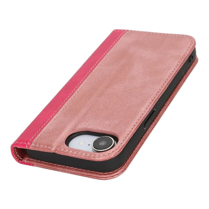 For iPhone 16e Case Calf Texture 3 Card Slots Color Splicing Leather Phone Cover