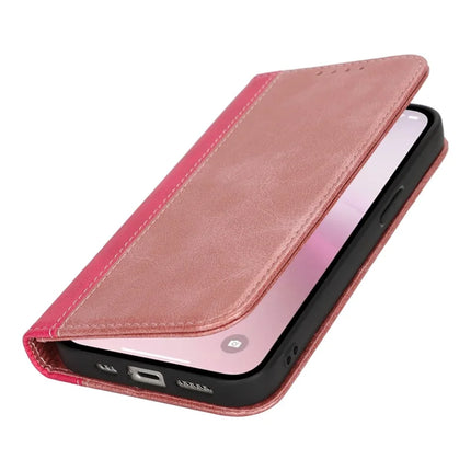 For iPhone 16e Case Calf Texture 3 Card Slots Color Splicing Leather Phone Cover