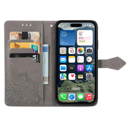 For iPhone 16e Wallet Case Mandala Flower Leather Phone Cover Stand