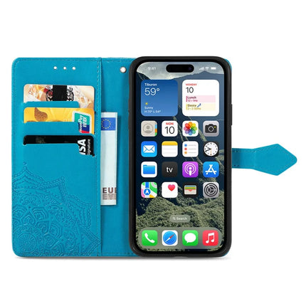 For iPhone 16e Wallet Case Mandala Flower Leather Phone Cover Stand