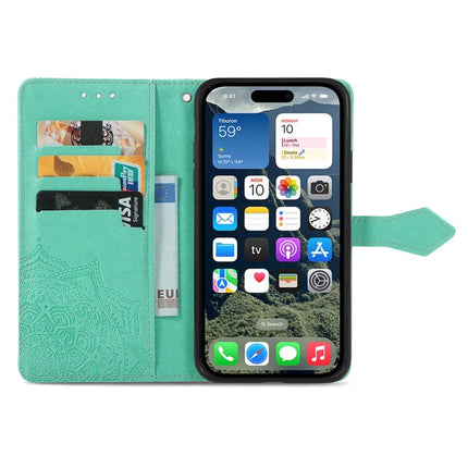 For iPhone 16e Wallet Case Mandala Flower Leather Phone Cover Stand
