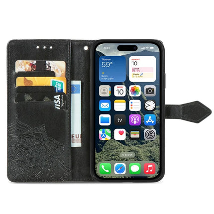 For iPhone 16e Wallet Case Mandala Flower Leather Phone Cover Stand