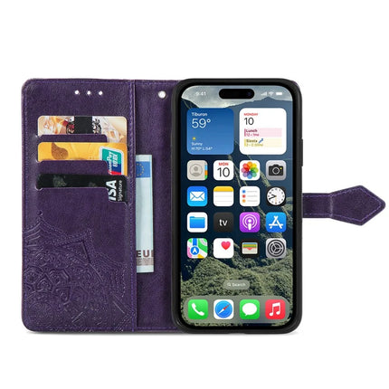 For iPhone 16e Wallet Case Mandala Flower Leather Phone Cover Stand