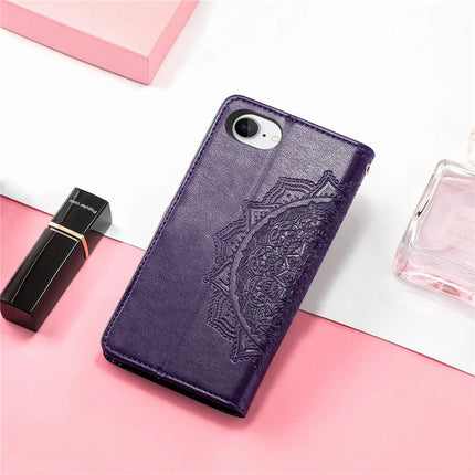 For iPhone 16e Wallet Case Mandala Flower Leather Phone Cover Stand