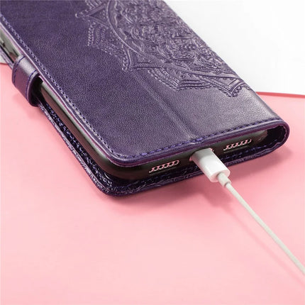 For iPhone 16e Wallet Case Mandala Flower Leather Phone Cover Stand