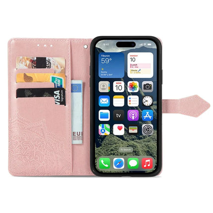 For iPhone 16e Wallet Case Mandala Flower Leather Phone Cover Stand