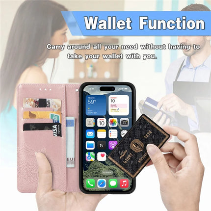 For iPhone 16e Wallet Case Mandala Flower Leather Phone Cover Stand