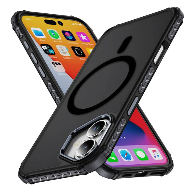 For iPhone 16 Case Compatible with MagSafe PC + TPU Skin Feeling Back Cover - Black