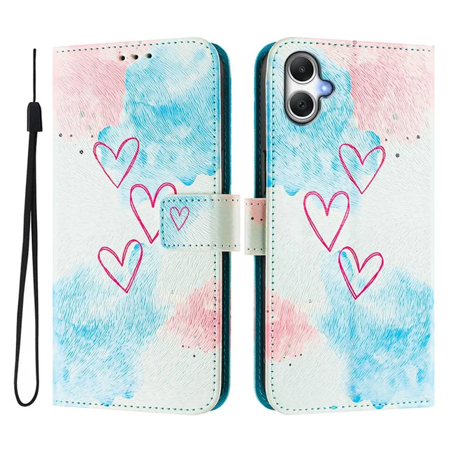 ENKAY Hat-Prince For Samsung Galaxy A06 Leather Case Pattern Printing Card Slot Stand Phone Cover with Lanyard - Love Heart