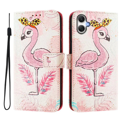 ENKAY Hat-Prince For Samsung Galaxy A06 Leather Case Pattern Printing Card Slot Stand Phone Cover with Lanyard - Bird