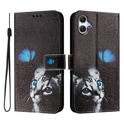 ENKAY Hat-Prince For Samsung Galaxy A06 Leather Case Pattern Printing Card Slot Stand Phone Cover with Lanyard - Cat