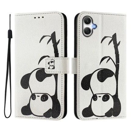 ENKAY Hat-Prince For Samsung Galaxy A06 Leather Case Pattern Printing Card Slot Stand Phone Cover with Lanyard - Panda