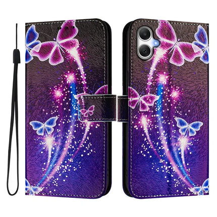 ENKAY Hat-Prince For Samsung Galaxy A06 Leather Case Pattern Printing Card Slot Stand Phone Cover with Lanyard - Fireworks Butterfly
