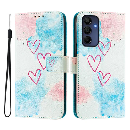 ENKAY Hat-Prince For Samsung Galaxy A16 5G  /  4G Leather Case Pattern Printing Card Slot Stand Phone Cover with Lanyard - Love Heart