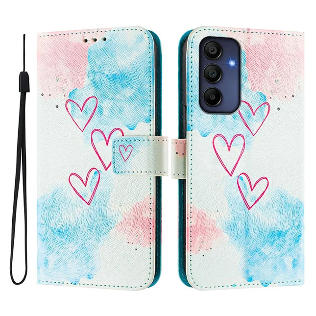 ENKAY Hat-Prince For Samsung Galaxy A16 5G  /  4G Leather Case Pattern Printing Card Slot Stand Phone Cover with Lanyard - Love Heart