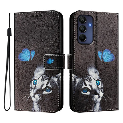 ENKAY Hat-Prince For Samsung Galaxy A16 5G  /  4G Leather Case Pattern Printing Card Slot Stand Phone Cover with Lanyard - Cat